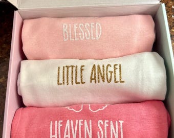 Angel Baby Onesie Gift Set: Blessed, Heaven Sent, Little Angel