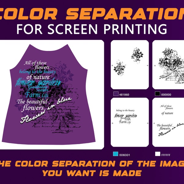 Color separation, For screen printing, photoshop Color separation,vector color separation, Simulated color separation, T-shirt design