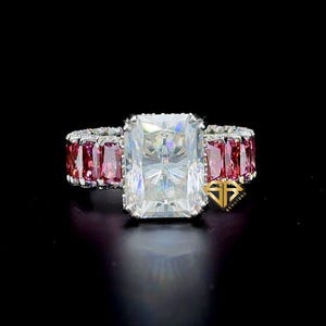 6.25 CT Radiant Cut Moissanite Diamond Ring,Pink Diamond Ring,Color Moissanite Diamond Ring,925 Silver Statement Ring,Anniversary Gift