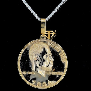 Colgante de moneda con foto 3D personalizada, colgante de moneda con logotipo chapado en oro de Starling Silver Crafts 925, diseño de cabeza de alta calidad