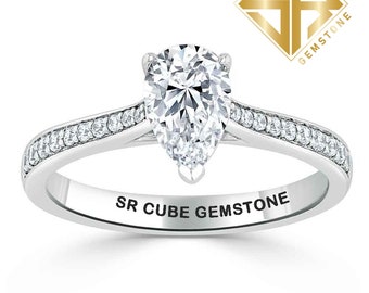 Pear & Round Shaped Colorless Moissanite Engagement Promise Ring, Pear Cut Solitaire Wedding Anniversary Ring,Valentine's Day Gift for Her