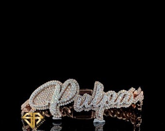 Bracelet hip-hop à maillons cubains lettres « Pulpa » personnalisées, bracelet Moissanite personnalisé bicolore rose et argent glacé, bracelet prénom personnalisé