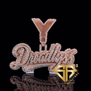 Pingente personalizado com letra da sorte e logotipo, pingente com nome de hip hop masculino, pingente banhado a ouro rosa S925, joias com diamantes gelados