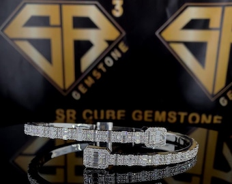 Nowości Bransoletka Iced Out, Bransoletka i Bangle Baguette ze Srebra, Popularne Bransoletki Kwadratowe, Regulowana Otwarta Bransoletka Dla Kobiet
