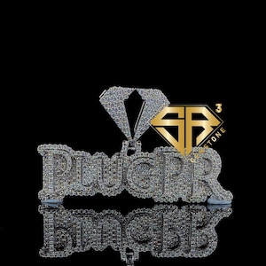 Custom Name &quot;PLUGPR&quot; Pendant Iced Diamonds,,CZ/VVS1 Moissanite Test Passer,2 Inches (13mm Bail),Custom Any Letter/Name/Number,Gifted