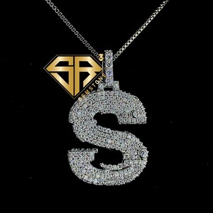 Colgante con una sola letra helada, el último colgante de regalo de cumpleaños, colgante de plata de ley 925 adornado con diamantes de moissanita brillantes