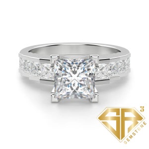 Women&#39;s 4 CT Princess Cut Diamond Engagement Ring, Four Square Prong Set Wedding Ring,14k White Gold Finish,Gift For Her