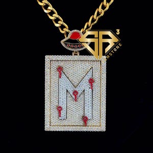 VVS Moissanite Gold Plated &quot;M&quot; Latter Pendant,Custom Soild Back 2.25&quot; Tall Sterling Silver Fully Iced Out Pendant,Hip Hop Pendant For Rapper