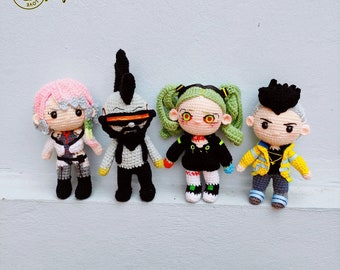Muñeca Cyberpunk Edgerunners tejida a mano, peluche Cyberpunk, peluches Cyberpunk Edgerunners, muñeca Cyberpunk tejida a mano, David Lucy