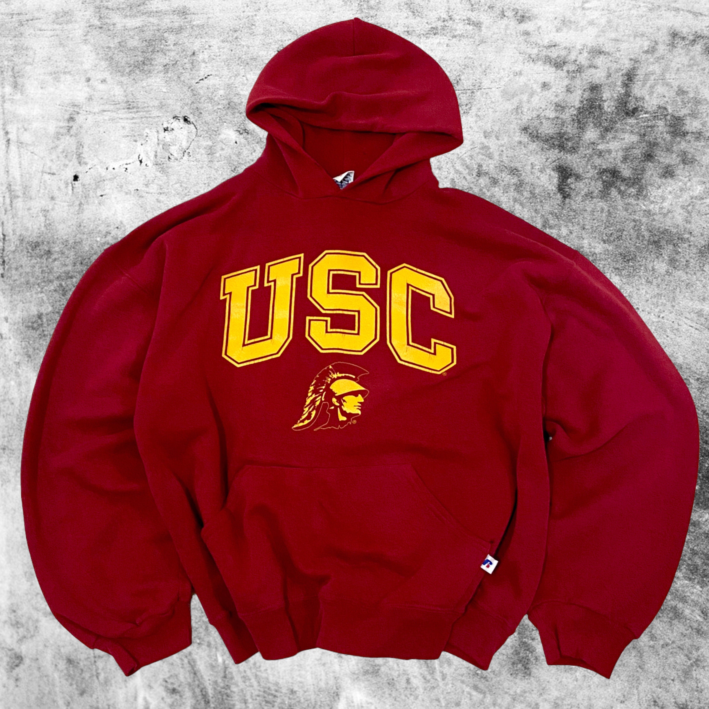 Vintage USC Trojan Russell Athletic Red Maroon Hoodie Sweatshirt, Size  Large 