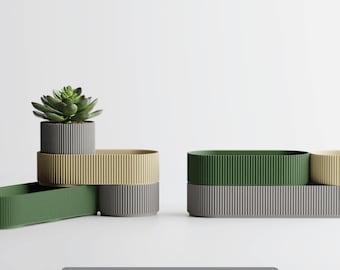 Modular Container Set: Stackable Ribbed Cups, Minimalist Desk Organizer