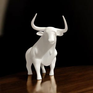 Minimalist Bull Sculpture: Modern 3D Printed Animal Decor
