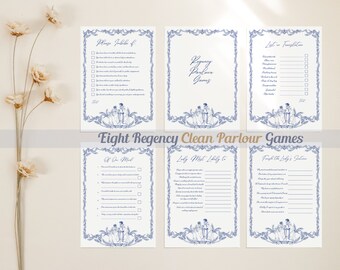 Juegos de salón CLEAN Regency para una noche de juegos elegante, paquete elegantemente temático para diversión en interiores en estilo Austen High Tea, color azul real