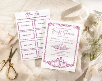 Invitación de despedida de soltera Regency, invitación editable dibujada a mano con tema Bridgerton, decoración de despedida de soltera de época, elegante despedida de soltera botánica con clase