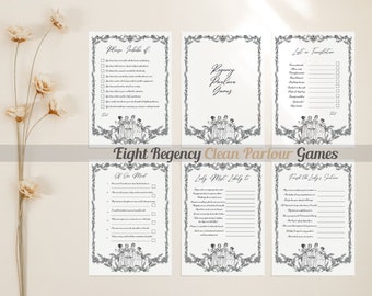 Juegos de salón CLEAN Regency para una noche de juegos elegante, paquete elegantemente temático para diversión en interiores en té estilo Jane Austen, color negro