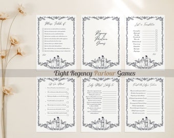 Juegos de salón Regency para una noche de juegos con clase, paquete botánico con temática elegante para diversión en interiores en té alto estilo Austen, color negro