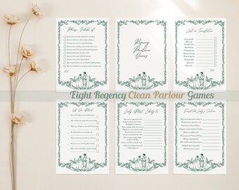 CLEAN Regency Juegos de salón para una noche de juegos con clase, paquete elegantemente temático para diversión en interiores en té alto estilo Austen, color verde bosque