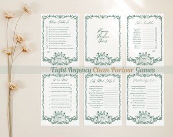 Juegos de salón CLEAN Regency para una noche de juegos elegante, paquete elegantemente temático para diversión en interiores en estilo Austen High Tea, color verde bosque