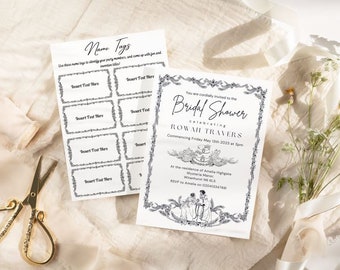 Invitación de despedida de soltera Regency, invitación editable dibujada a mano con tema Bridgerton, decoración de despedida de soltera de época, elegante despedida de soltera botánica con clase