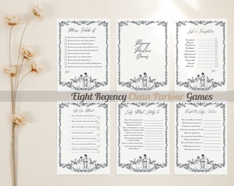 Juegos de salón CLEAN Regency para una noche de juegos elegante, paquete elegantemente temático para diversión en interiores en té estilo Jane Austen, color negro