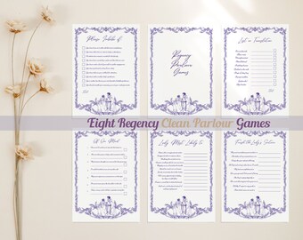 Juegos de salón CLEAN Regency para una noche de juegos elegante, paquete elegantemente temático para diversión en interiores en estilo Austen High Tea, color púrpura real