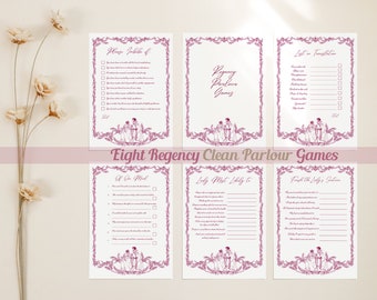 Juegos de salón CLEAN Regency para una noche de juegos elegante, paquete elegantemente temático para diversión en interiores en té estilo Jane Austen, color rosa