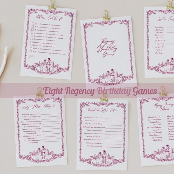 Regency Birthday Games for a Classy Period Birthday, Name Day Bundle Fun in Jane Austen Style High Tea, Magenta Pink Colour