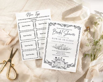 Invitación de despedida de soltera Regency, invitación editable dibujada a mano con tema Bridgerton, decoración de despedida de soltera de época, elegante despedida de soltera botánica con clase