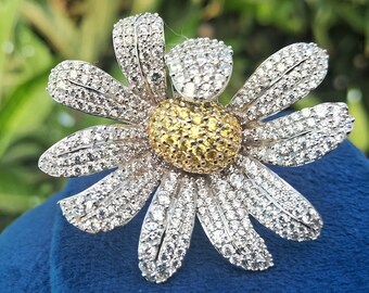 8.96 CTW Round cut yellow & white CZ Sunflower Estate Engagement Ring | 925 Sterling Silver Flower Petals and Leaf ring | Gifts for Wife