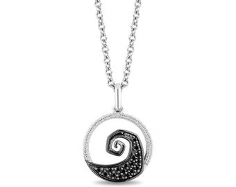Colgante de plata de ley 925 con espiral de ónix negro de 2,40 ct, talla redonda, inspirado en Pesadilla antes de Navidad (estilo gótico) / Regalo para ella / Colgante de ónix negro