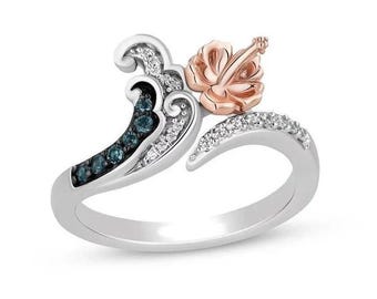 Lilo & Stitch Inspired London Blue Topaz Ring | 925 Sterling Silver Engagement wedding Ring for women | Two toned Engagement Ring.