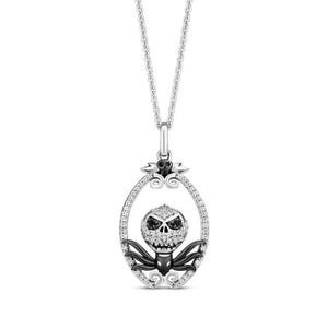 Gothic Schädel Diamant Halskette | 1/7 CT Diamant Sterling Silber Anhänger | Jack Skellington inspiriert Halloween Schmuck | Unisex Schmuck
