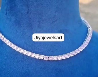 Collar de tenis de lujo de 4 mm y 24 quilates con zafiro rosa de corte redondo creado en laboratorio en plata de ley 925. Colección de vestidos rosas para mujer.