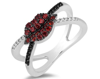 Disney Bite Back 925 Sterling Silver 1/4 CTTW Diamond & Garnet Disney Cruella Live Action Ring | Cruella Collection Ring | Wedding Gifts