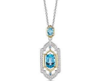 Enchanted Disney Fine Jewelry Sterling Silver with 1/8 CTTW Diamond and Swiss Blue Topaz Jasmine Pendant | Gifs for Mom or Daughter