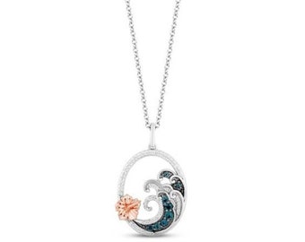 Disney Treasures Lilo & Stitch London Blue Topaz With 1/8 cttw Diamond Wave Necklace Pendant In 925 Sterling Silver, Anniversary Gifts