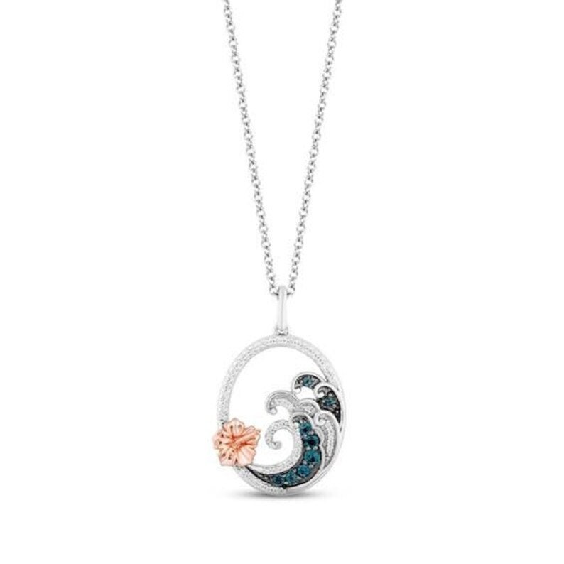 Disney Treasures Lilo & Stitch London Blue Topaz With 1/8 cttw Diamond Wave Necklace Pendant In 925 Sterling Silver, Anniversary Gifts