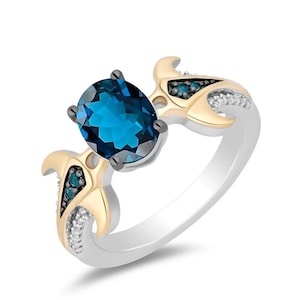 Enchanting Disney Moana Ring | 925 Sterling Silver with 1/7 CT Diamond & London Blue Topaz birthstone Ring | Christmas Gifts for her