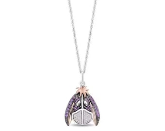 Winnie the Pooh 0.05CTTW Diamond and Amethyst Eeyore Pendant Necklace in 925 Sterling Silver, Birthday Gift For Eeyore Fan