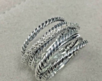 1.05 CTW Round Cut Crossover Cable 925 Sterling Silver Unisex Wedding & engagement Ring, Gifts for Him and Her, Inspired Rings as Gifts.