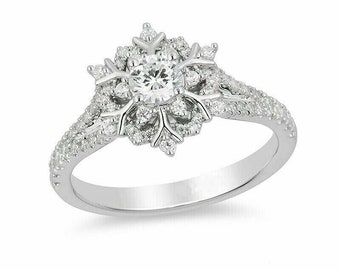 Anillo de compromiso Elsa de 2,20 quilates con diseño de copo de nieve simulado en plata de ley 925 maciza / Anillo de aniversario de boda con corte redondo como regalo