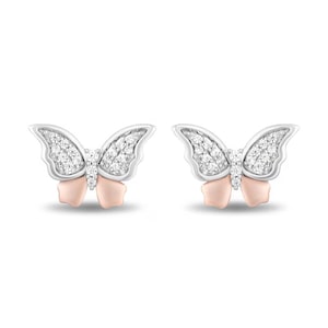 Enchanted Disney Mulan 1/6 CT. T.W. Diamond Butterfly Stud Earrings in Genuine 925 Sterling Silver