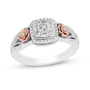 Enchanted DIsney Belle Inspired Rose Frame 1.25 CT Round cut Diamond Engagement Ring in 925 Sterling Silver | Two Toned proposal Ring