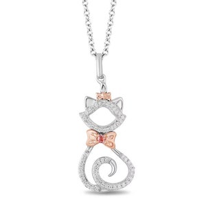 Disney Treasures Aristocats Silver 0.10ct Diamond 925 Sterling Silver Pendant | Two Toned Diamond Pendants for her|