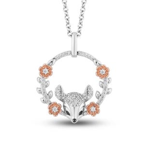 Disney Treasures Bambi Diamond Women&#39;s Pendant Necklace 1/8 ctw Diamond In 925 Sterling Silver | Anniversary Gift Disney Jewelry For Her.