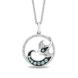 Disney treasures 0.15 CT Round cut Swiss blue topaz & Diamond Magic Moana Pendant in 925 Sterling Silver | Christmas gifts for granddaughter