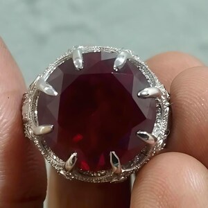 Vintage 50.63CT Huge Round Cut Red Ruby 8 Prong Style Engagement Ring For Womens In 925 Sterling Silver.
