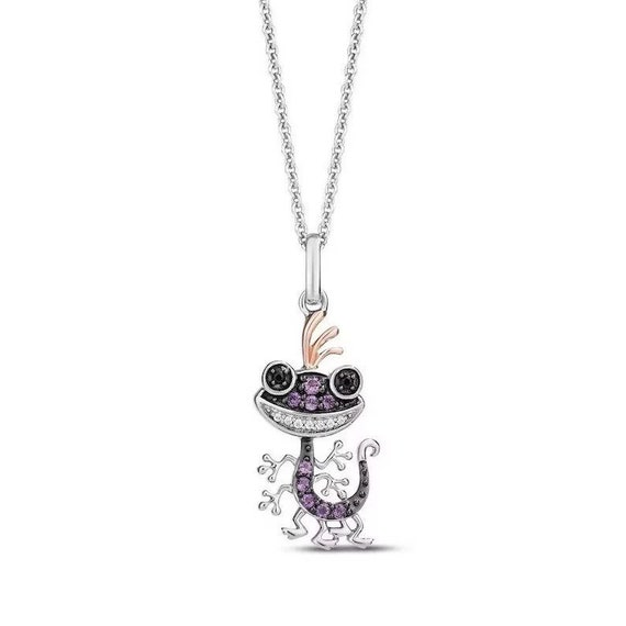 Monsters Inc. Inspired 'Randall' Character Amethyst & Diamond Accent  Necklace in 925 Silver | Valentine's Gift for girlfriend.