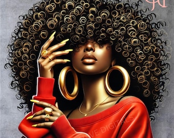 Afro Girly Png, Clipart, Black Girl Magic, Melanin Queen File, Journal, Wall Art, Sublimation, Mug, Tumbler, Tote, UV DTF Digital Download