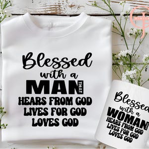 Gesegnet mit einer Frau Schmuck, gesegnet mit einem Mann, Christian Schmuck, digitaler Download, Silhouette und Cricut, passende paar T-Shirts, Sofort Download